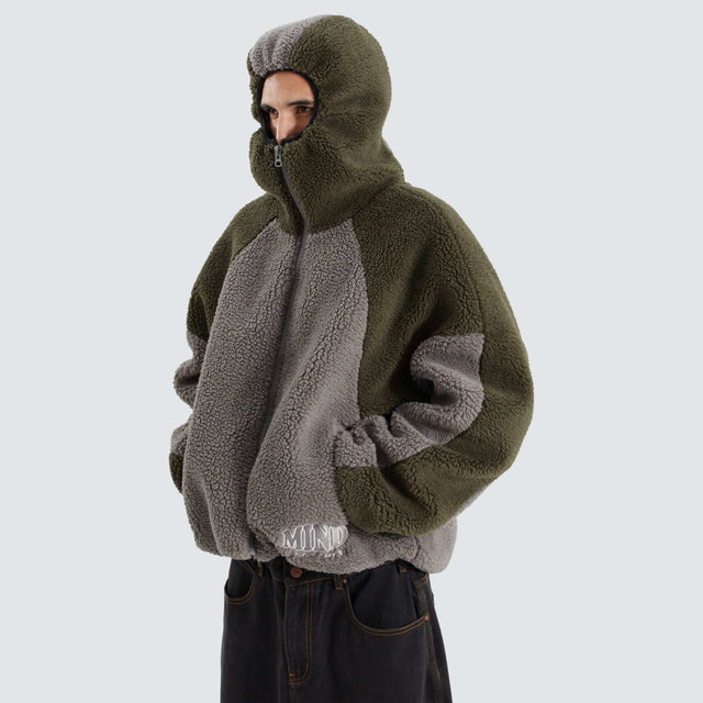 model wears Ninja Zip Through Sherpa Fleece Khaki/Alloy Hoodies Grey - image 6