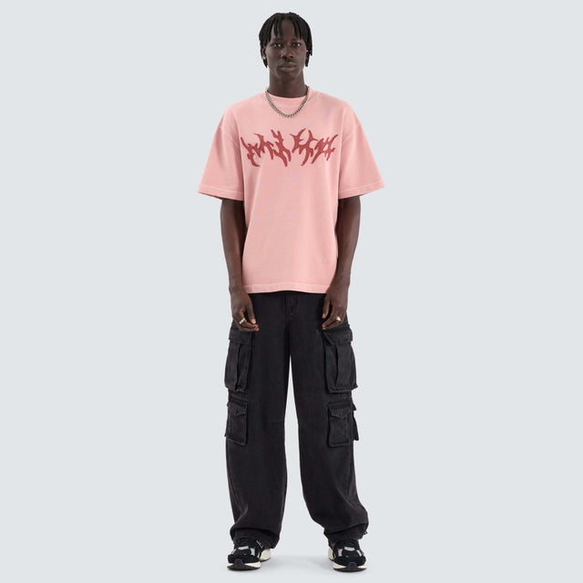 model wears Smashed Loopback Street Tee Acid Rose T-Shirts Pink - image 3
