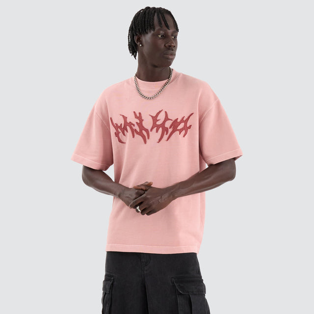 model wears Smashed Loopback Street Tee Acid Rose T-Shirts Pink - image 1