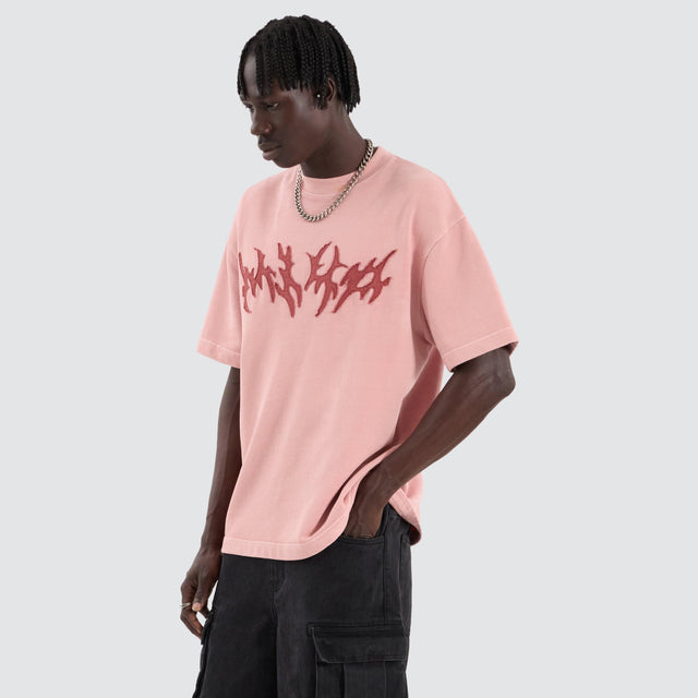 model wears Smashed Loopback Street Tee Acid Rose T-Shirts Pink - image 6