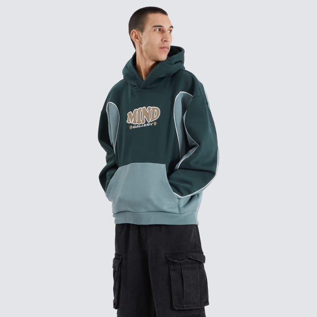 Mind Gallery Teardrop Heavy Panelled Hoodie Pine/Storm