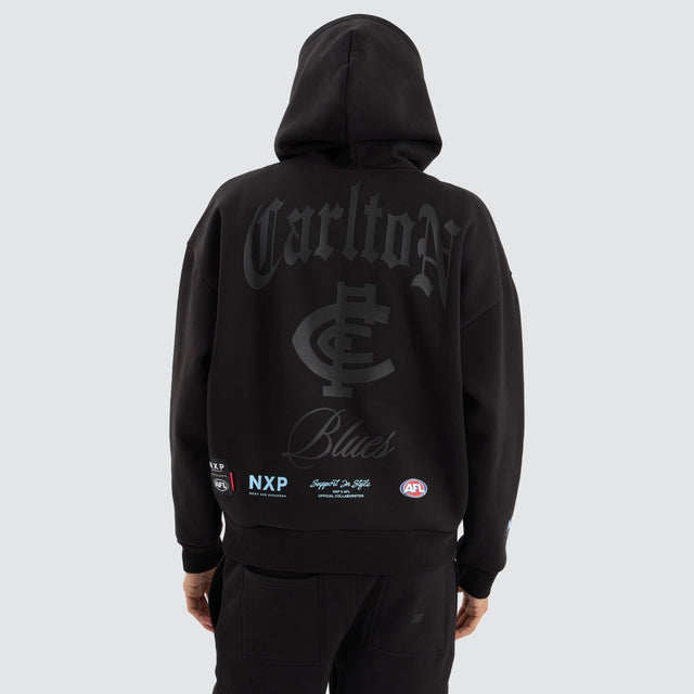 model wears Carlton Blues AFL Box Fit Hoodie Jet Black Hoodies Black - image 1