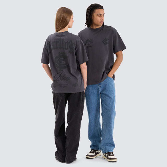 model wears Carlton Blues AFL Heavy Raptor Tee Asphalt T-Shirts Grey - image 6