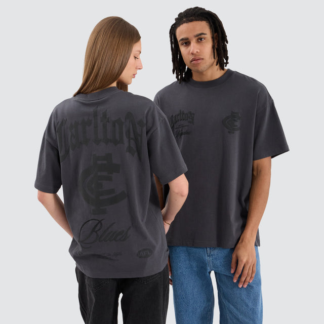 model wears Carlton Blues AFL Heavy Raptor Tee Asphalt T-Shirts Grey - image 3