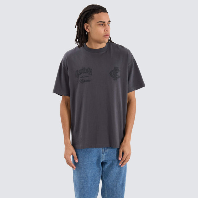 model wears Carlton Blues AFL Heavy Raptor Tee Asphalt T-Shirts Grey - image 1