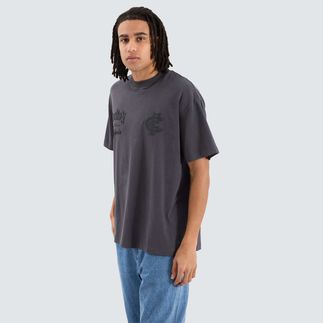 model wears Carlton Blues AFL Heavy Raptor Tee Asphalt T-Shirts Grey - image 7