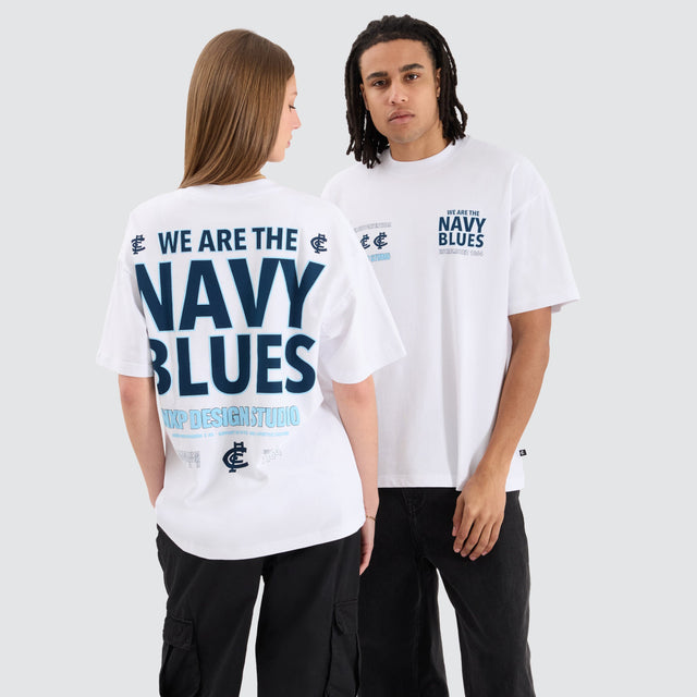 model wears Carlton Blues AFL Heavy Raptor Tee Optical White T-Shirts White - image 2