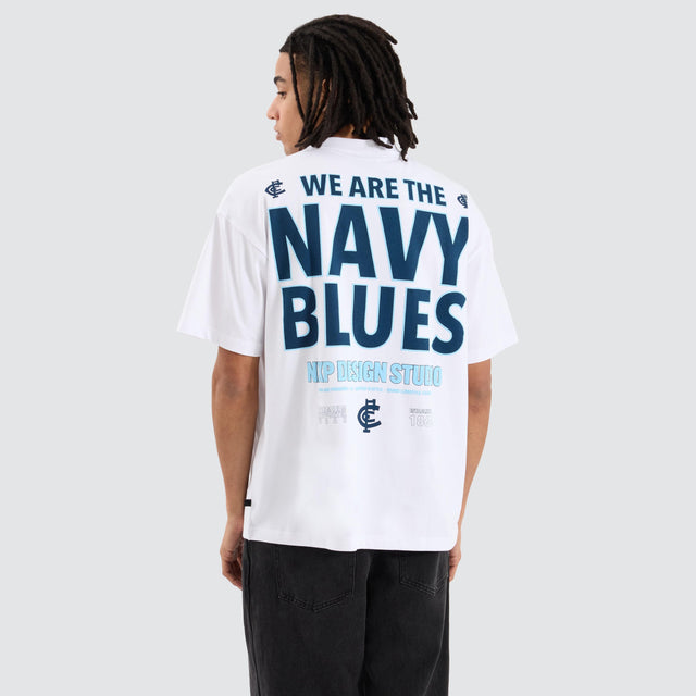 model wears Carlton Blues AFL Heavy Raptor Tee Optical White T-Shirts White - image 1