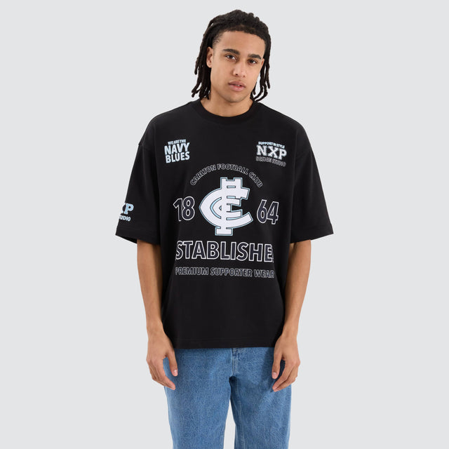 model wears Carlton Blues AFL Mega Loopback Tee Jet Black T-Shirts Black - image 1