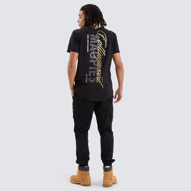 model wears Collingwood Magpies AFL Dual Curved Tee Jet Black T-Shirts Black - image 7