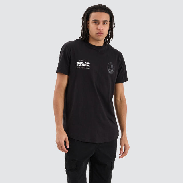model wears Collingwood Magpies AFL Dual Curved Tee Jet Black T-Shirts Black - image 2