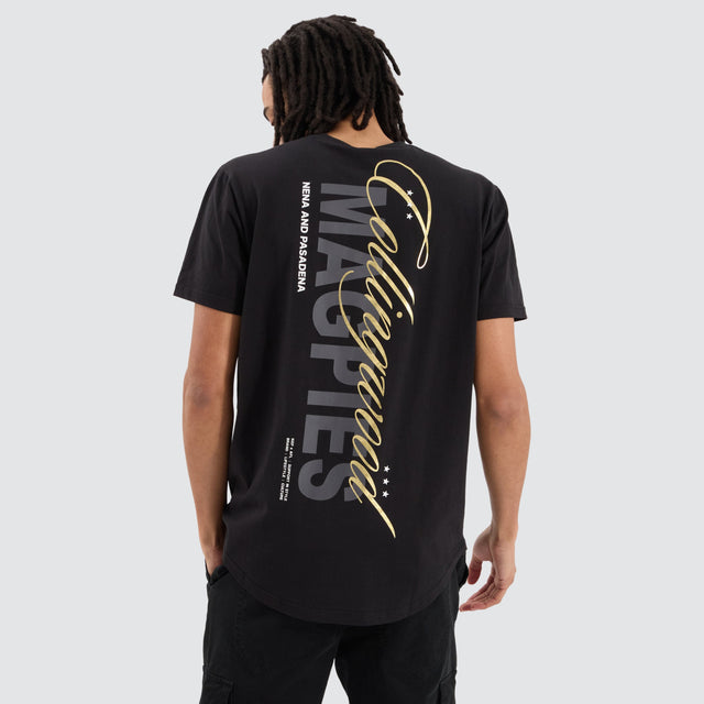 model wears Collingwood Magpies AFL Dual Curved Tee Jet Black T-Shirts Black - image 1