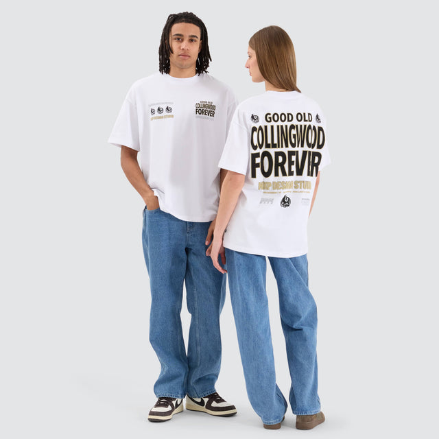 model wears Collingwood Magpies AFL Heavy Raptor Tee Optical White T-Shirts White - image 5