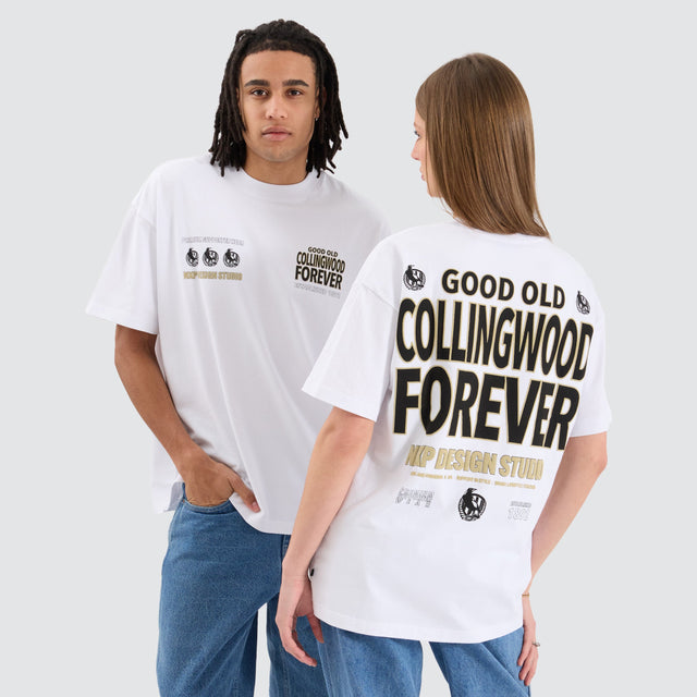 model wears Collingwood Magpies AFL Heavy Raptor Tee Optical White T-Shirts White - image 3
