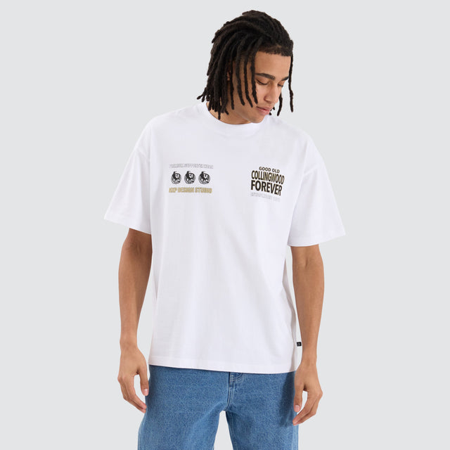 model wears Collingwood Magpies AFL Heavy Raptor Tee Optical White T-Shirts White - image 4