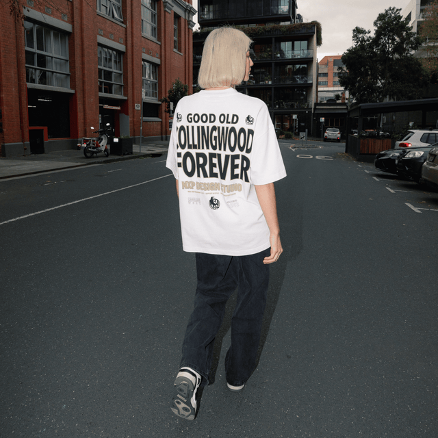 model wears Collingwood Magpies AFL Heavy Raptor Tee Optical White T-Shirts White - image 2