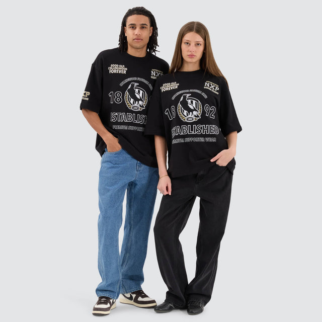 model wears Collingwood Magpies AFL Mega Loopback Tee Jet Black T-Shirts Black - image 4