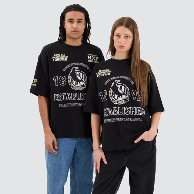 model wears Collingwood Magpies AFL Mega Loopback Tee Jet Black T-Shirts Black - image 3