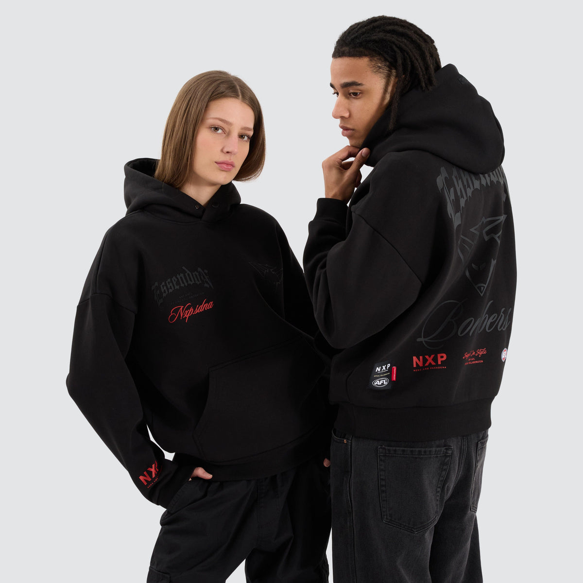 NXP x AFL Essendon Bombers Box Fit Hoodie in Jet Black Neverland