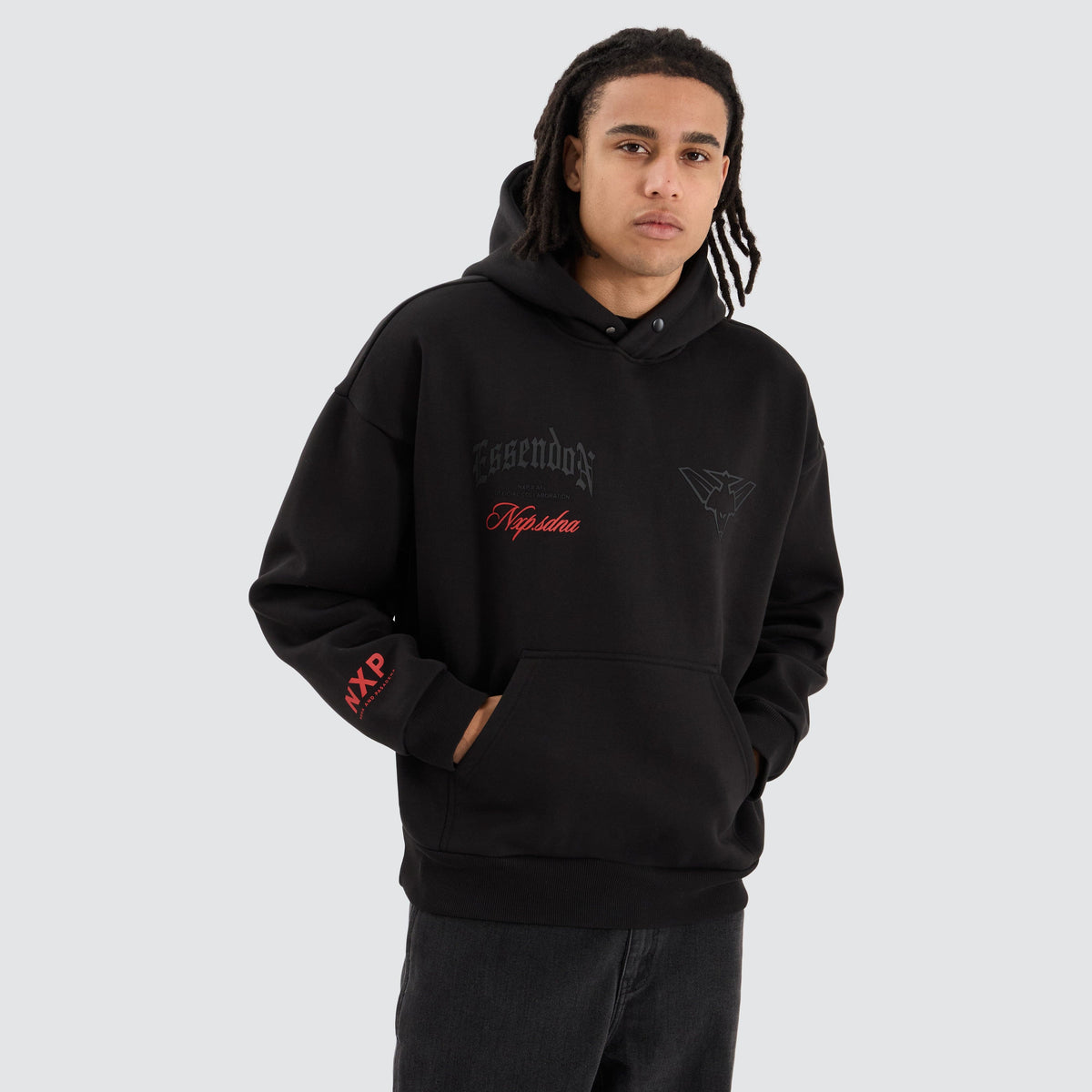 NXP x AFL Essendon Bombers Box Fit Hoodie in Jet Black Neverland - Main Image