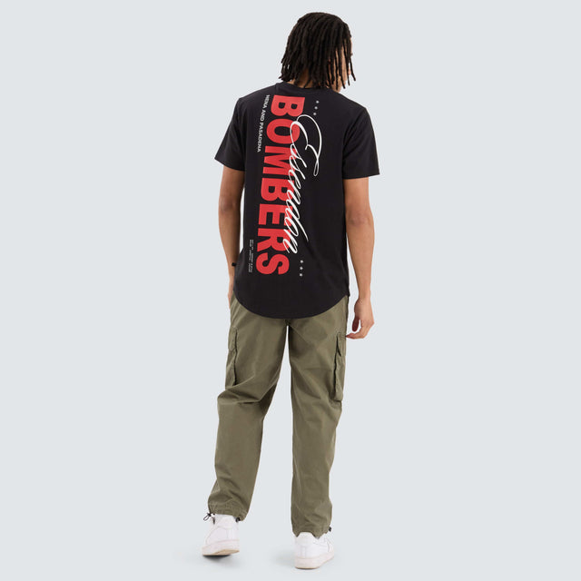 model wears Essendon Bombers AFL Dual Curved Tee Jet Black T-Shirts Black - image 5