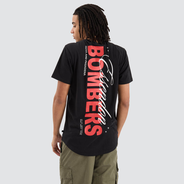 model wears Essendon Bombers AFL Dual Curved Tee Jet Black T-Shirts Black - image 1