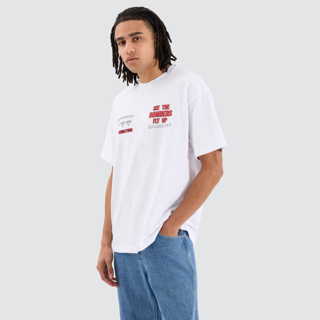 model wears Essendon Bombers AFL Heavy Raptor Tee Optical White T-Shirts White - image 3