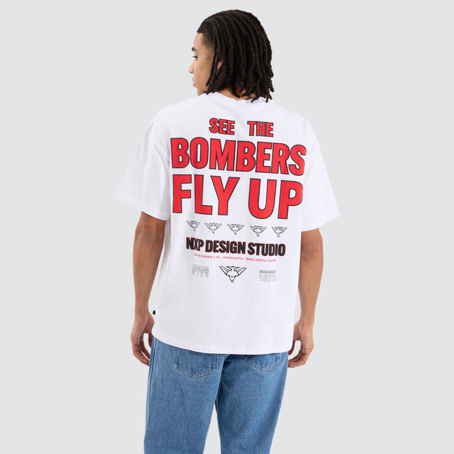 model wears Essendon Bombers AFL Heavy Raptor Tee Optical White T-Shirts White - image 1