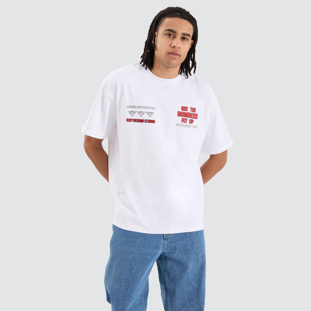 model wears Essendon Bombers AFL Heavy Raptor Tee Optical White T-Shirts White - image 5