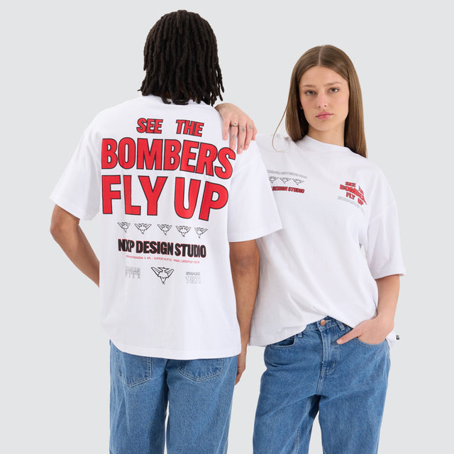 model wears Essendon Bombers AFL Heavy Raptor Tee Optical White T-Shirts White - image 2