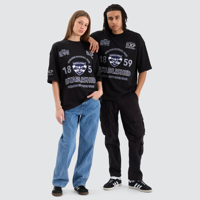 model wears Geelong Cats AFL Mega Loopback Tee Jet Black T-Shirts Black - image 4