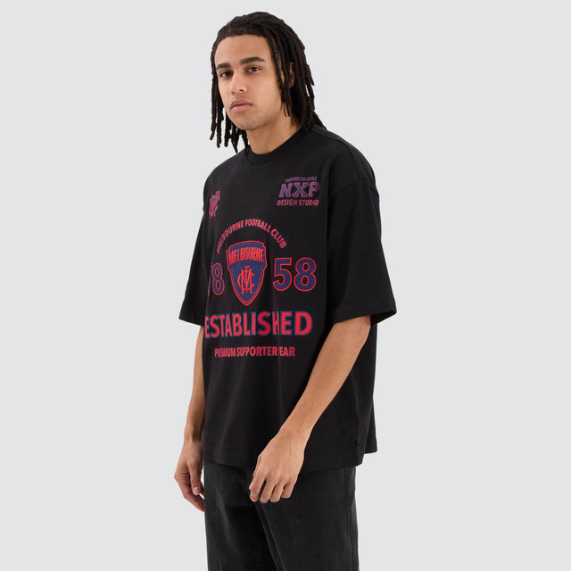 model wears Melbourne Demons AFL Mega Loopback Tee Jet Black T-Shirts Black - image 6