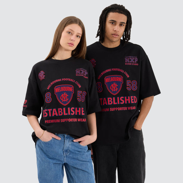model wears Melbourne Demons AFL Mega Loopback Tee Jet Black T-Shirts Black - image 1