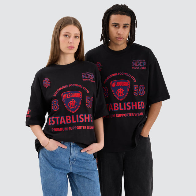 model wears Melbourne Demons AFL Mega Loopback Tee Jet Black T-Shirts Black - image 4