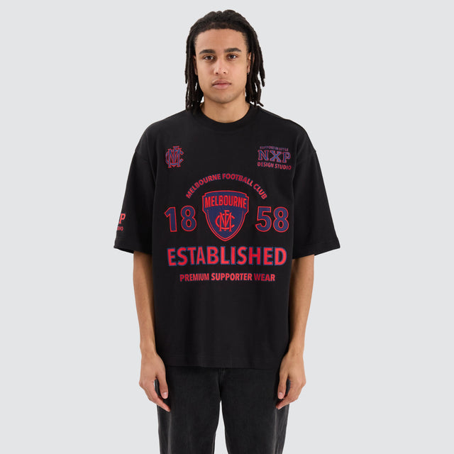 model wears Melbourne Demons AFL Mega Loopback Tee Jet Black T-Shirts Black - image 2