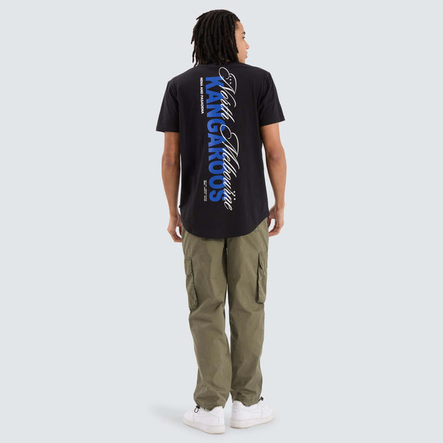 model wears North Melbourne Kangaroos AFL Dual Curved Tee Jet Black T-Shirts Black - image 7