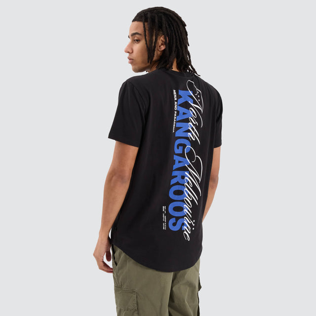 model wears North Melbourne Kangaroos AFL Dual Curved Tee Jet Black T-Shirts Black - image 1
