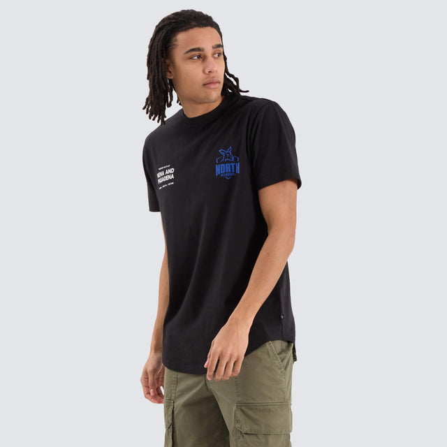 model wears North Melbourne Kangaroos AFL Dual Curved Tee Jet Black T-Shirts Black - image 5