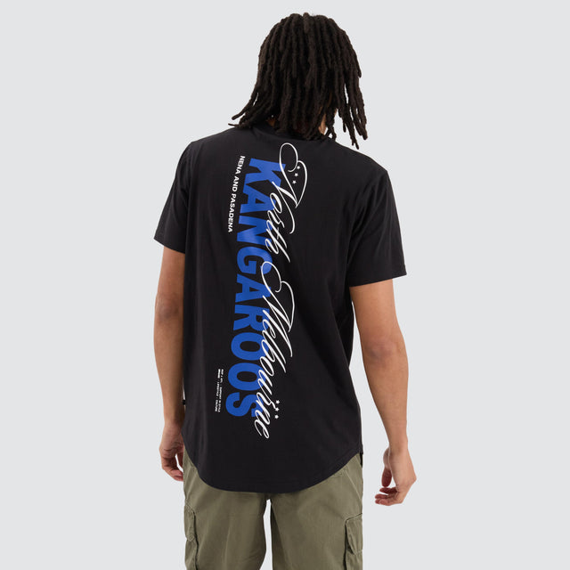 model wears North Melbourne Kangaroos AFL Dual Curved Tee Jet Black T-Shirts Black - image 4