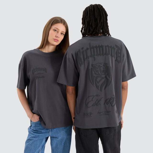 model wears Richmond Tigers AFL Heavy Raptor Tee Asphalt T-Shirts Grey - image 2