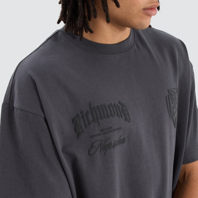 model wears Richmond Tigers AFL Heavy Raptor Tee Asphalt T-Shirts Grey - image 3