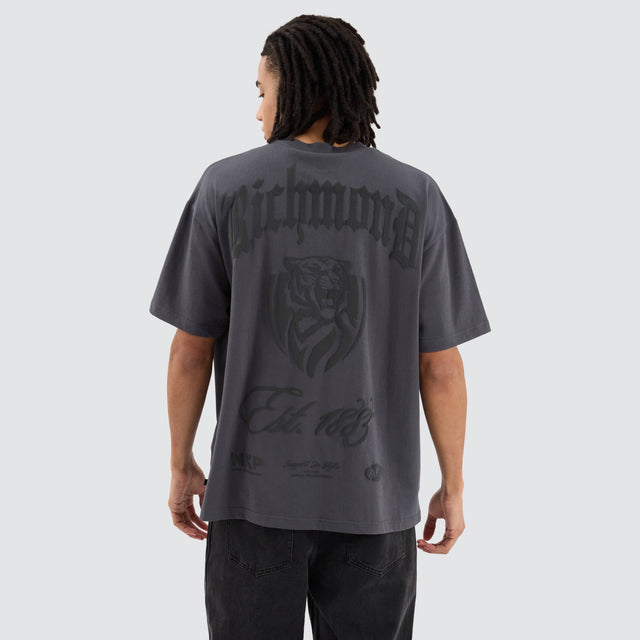 model wears Richmond Tigers AFL Heavy Raptor Tee Asphalt T-Shirts Grey - image 1
