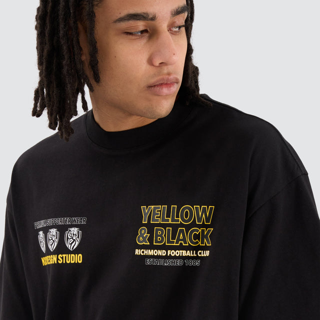 model wears Richmond Tigers AFL Heavy Raptor Tee Jet Black T-Shirts Black - image 3