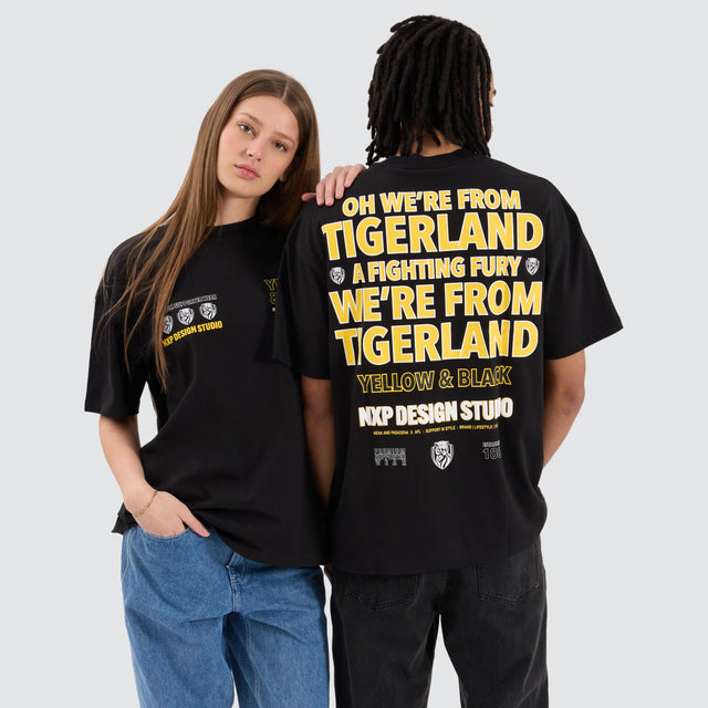 model wears Richmond Tigers AFL Heavy Raptor Tee Jet Black T-Shirts Black - image 2