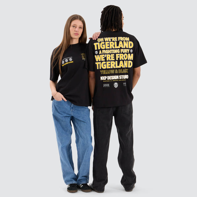 model wears Richmond Tigers AFL Heavy Raptor Tee Jet Black T-Shirts Black - image 5