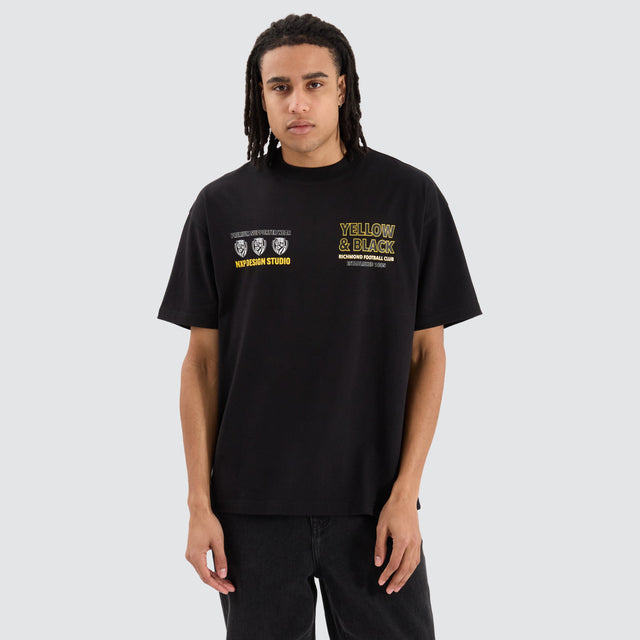 model wears Richmond Tigers AFL Heavy Raptor Tee Jet Black T-Shirts Black - image 4