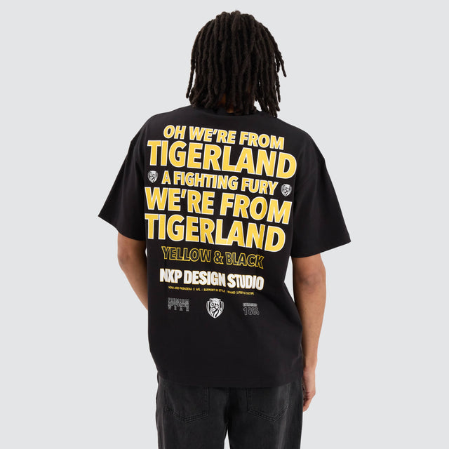 model wears Richmond Tigers AFL Heavy Raptor Tee Jet Black T-Shirts Black - image 1