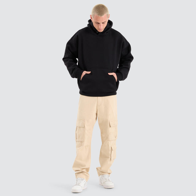 model wears Airdrie Box Fit Hoodie Jet Black Hoodies Black - image 2