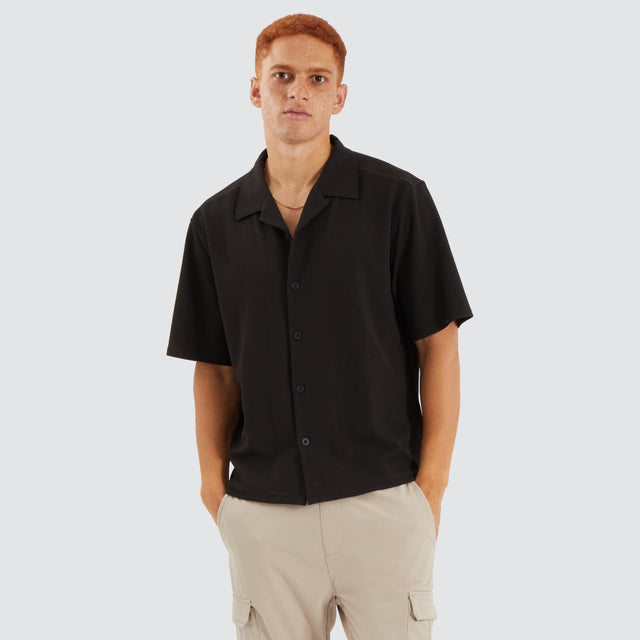 model wears Amalfi Box Resort Shirt Jet Black Short Sleeve Shirts Black - image 1