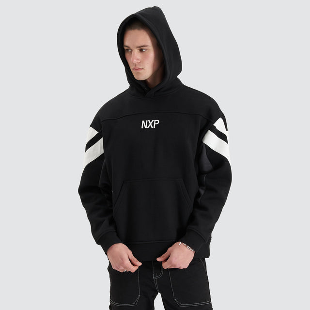 model wears Atrium Heavy Box Fit Hoodie Jet Black Jumpers Black - image 1